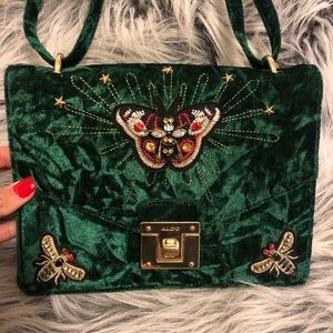ALDO VELVET GREEN BUTTERFLY AND BEES BAG 🦋 🐝 💼